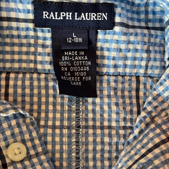 Ralph Lauren Light Blue Checkered Romper - Picture 2 of 6